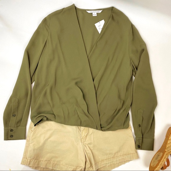 DVF Marci Faux Wrap Silk Olive Blouse NWT - Picture 5 of 16